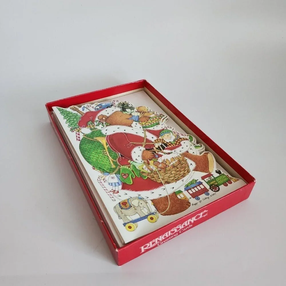 SET OF 11 Vintage Renaissance Peggy Jo Ackley 1987 Teddy Bear Santa Claus Cards